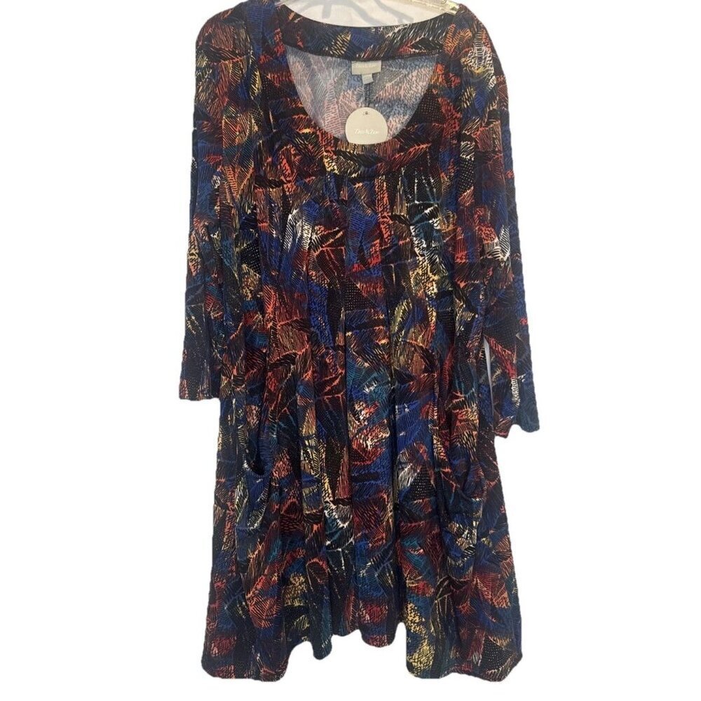 Zim & Zoe Women’s Colorful Malerie Tunic 3/4 Sleeve Pockets Stretch Sz 22/24 NEW
